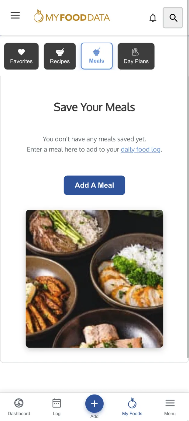 MyFoodData saved meals